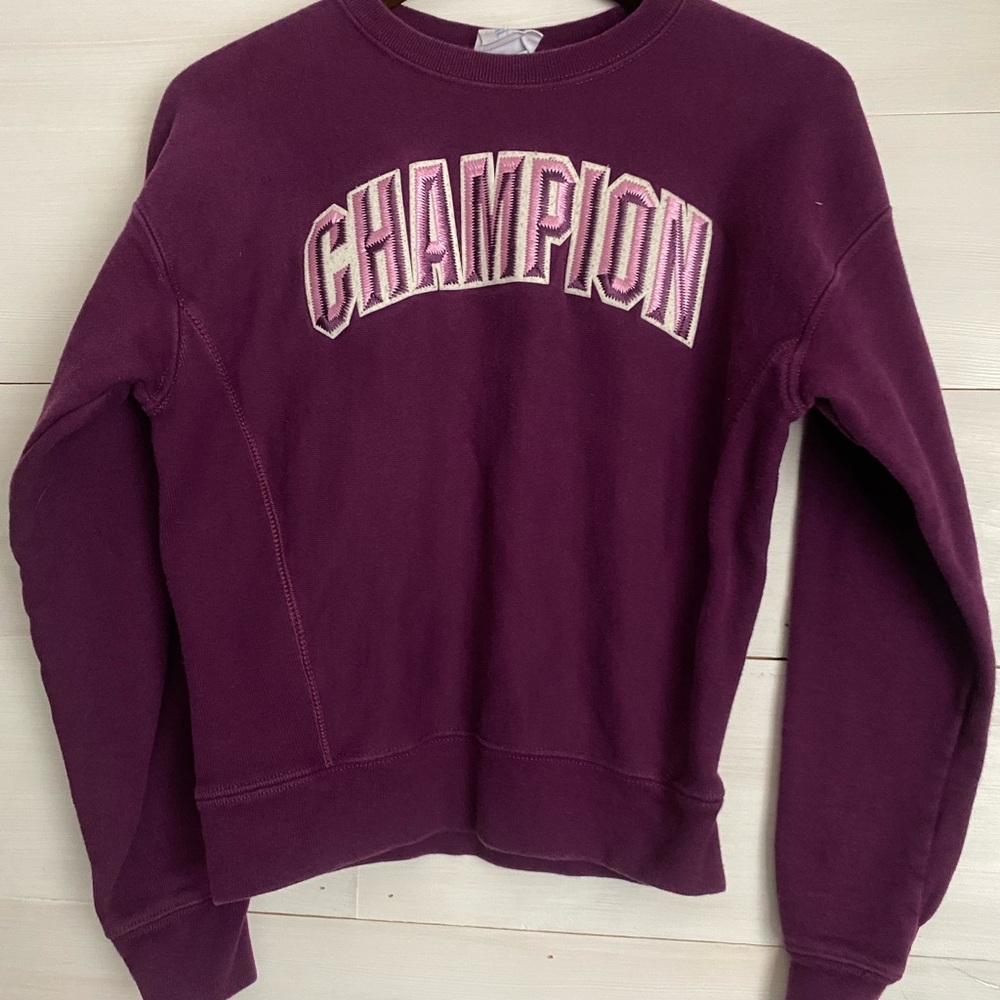 Champion Reverse Weave Crewneck Sweatshirt XS Purple Embroidered Logo Early 2000